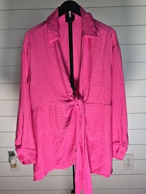 Lumiere Hot Pink Tie-Front Blouse